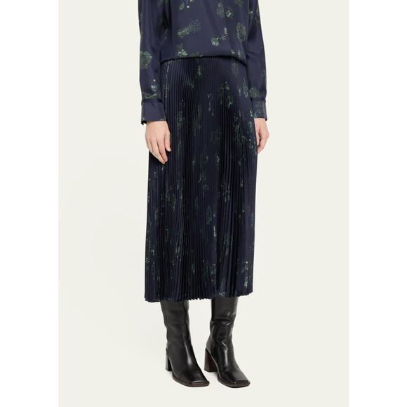 Gabriela Hearst Eames Silk Pleated Skirt in Dark Navy Emerald Green IT 38 US 2 - Picture 2 of 8
